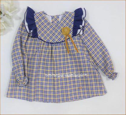 Vestido de pata de gallo azul y mostaza "Arlequin" - PARDALETS
