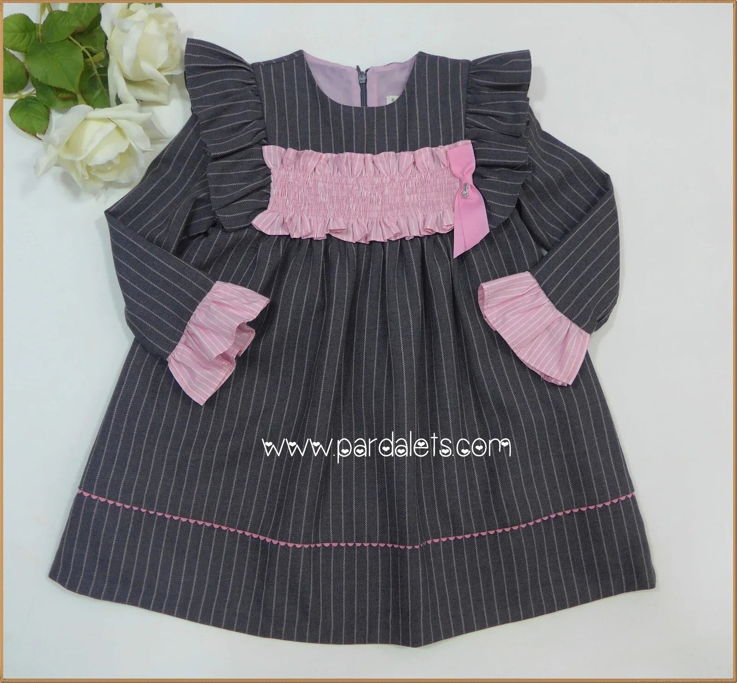 Vestido nido de abeja gris y rosa "Circo" - PARDALETS