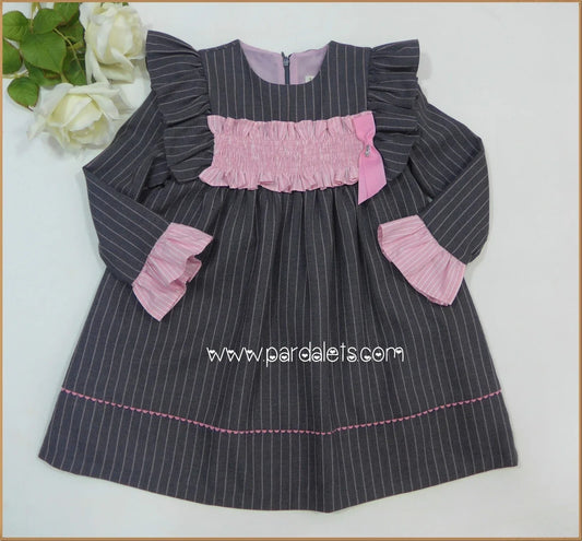 Vestido nido de abeja gris y rosa "Circo" - PARDALETS