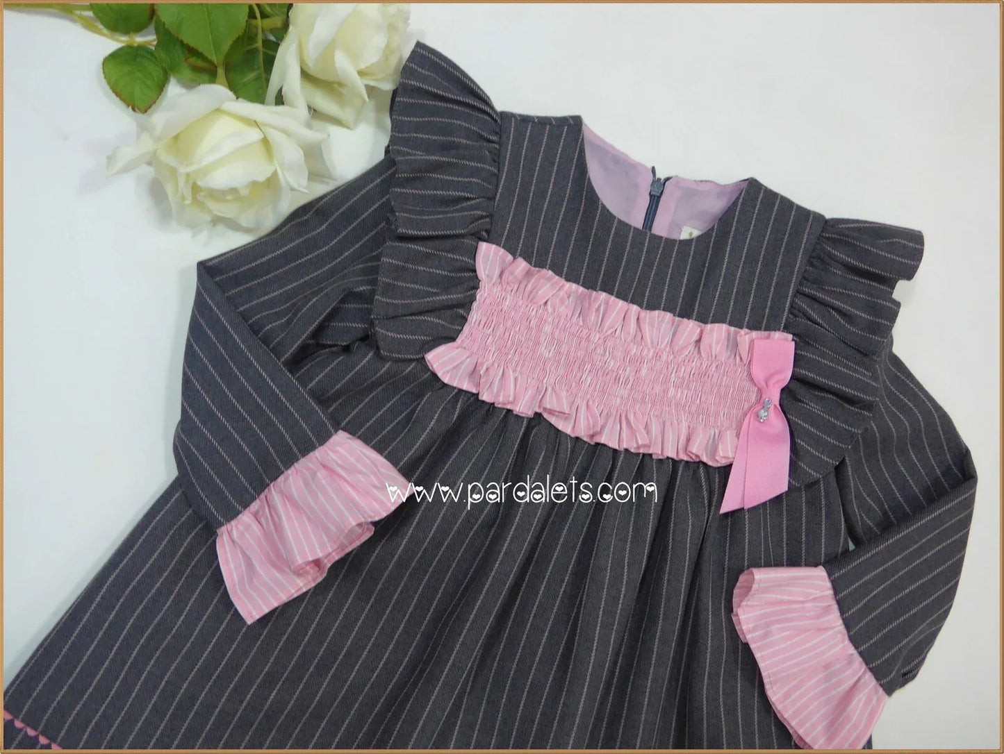 Vestido nido de abeja gris y rosa "Circo" - PARDALETS