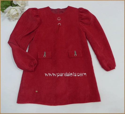 Vestido pana rojo con detalle bolsillos "Pespunte" - PARDALETS