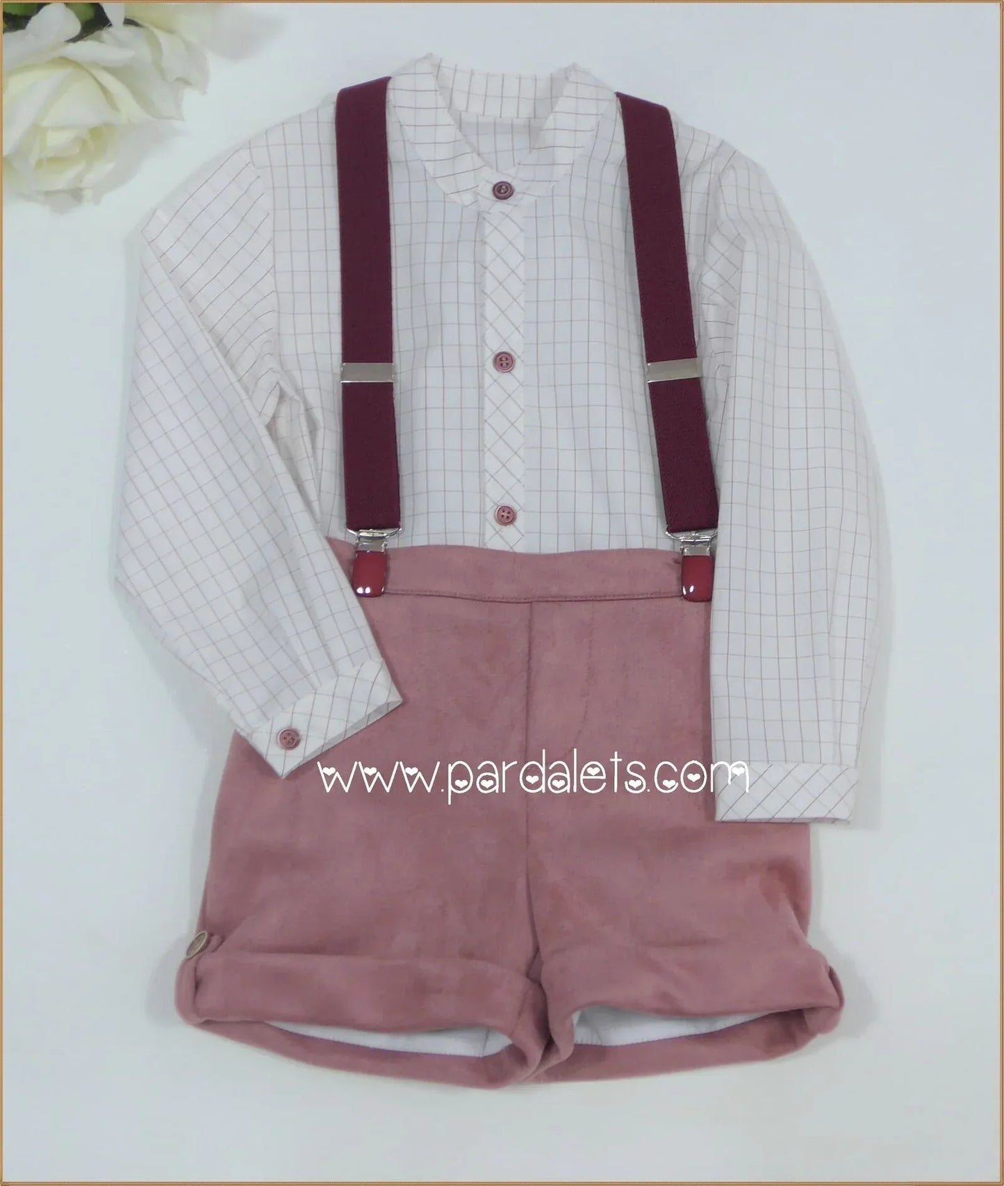 Conjunto camisa rayitas y short rosa con tirantes "Dedal" - PARDALETS