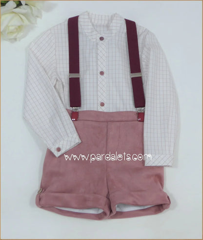 Conjunto camisa rayitas y short rosa con tirantes "Dedal" - PARDALETS