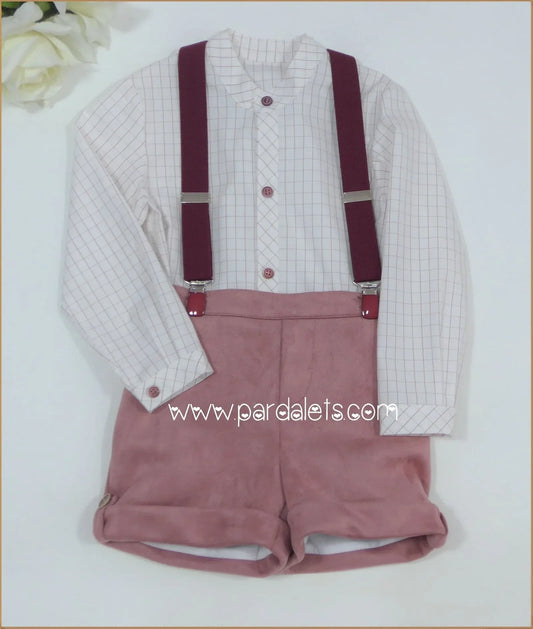 Conjunto camisa rayitas y short rosa con tirantes "Dedal" - PARDALETS