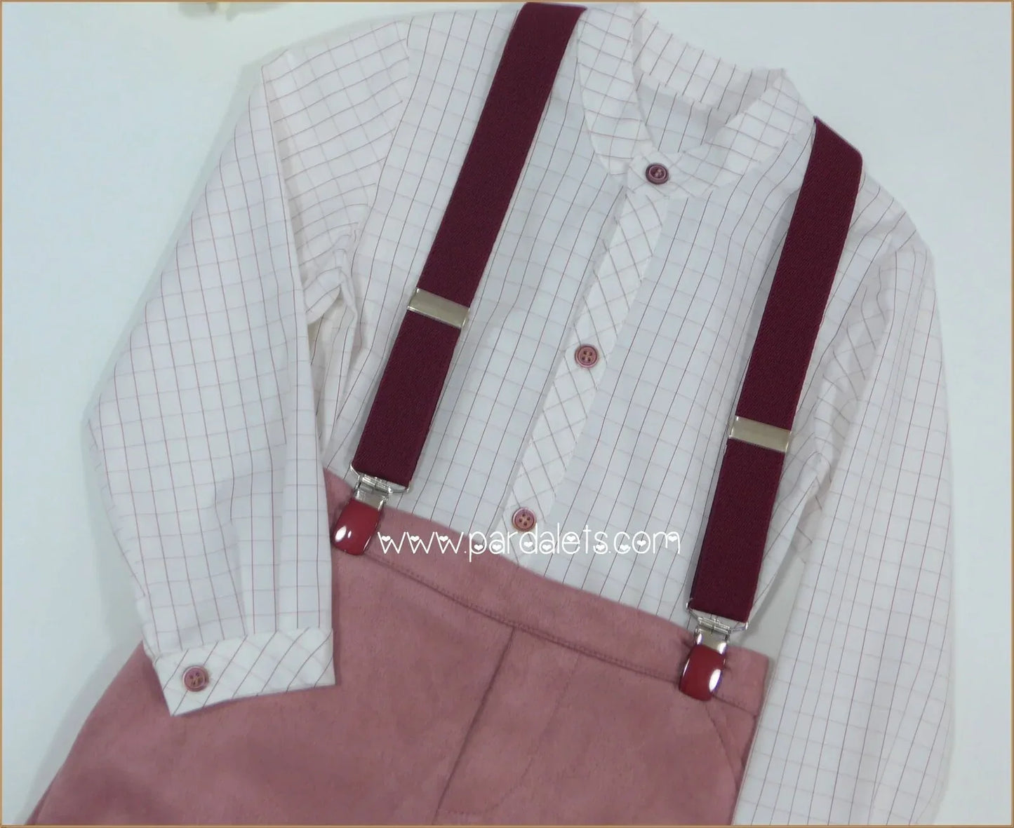 Conjunto camisa rayitas y short rosa con tirantes "Dedal" - PARDALETS