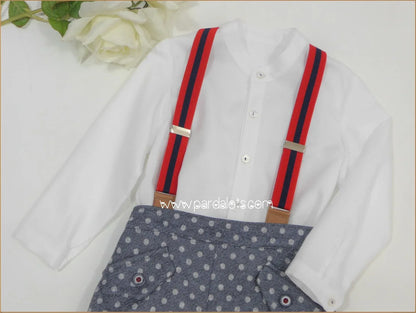 Conjunto camisa, short lunares y tirantes rojos "Malabares" - PARDALETS