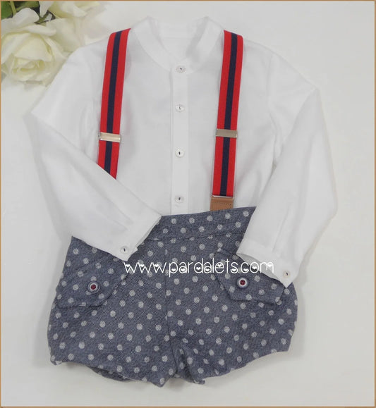 Conjunto camisa, short lunares y tirantes rojos "Malabares" - PARDALETS