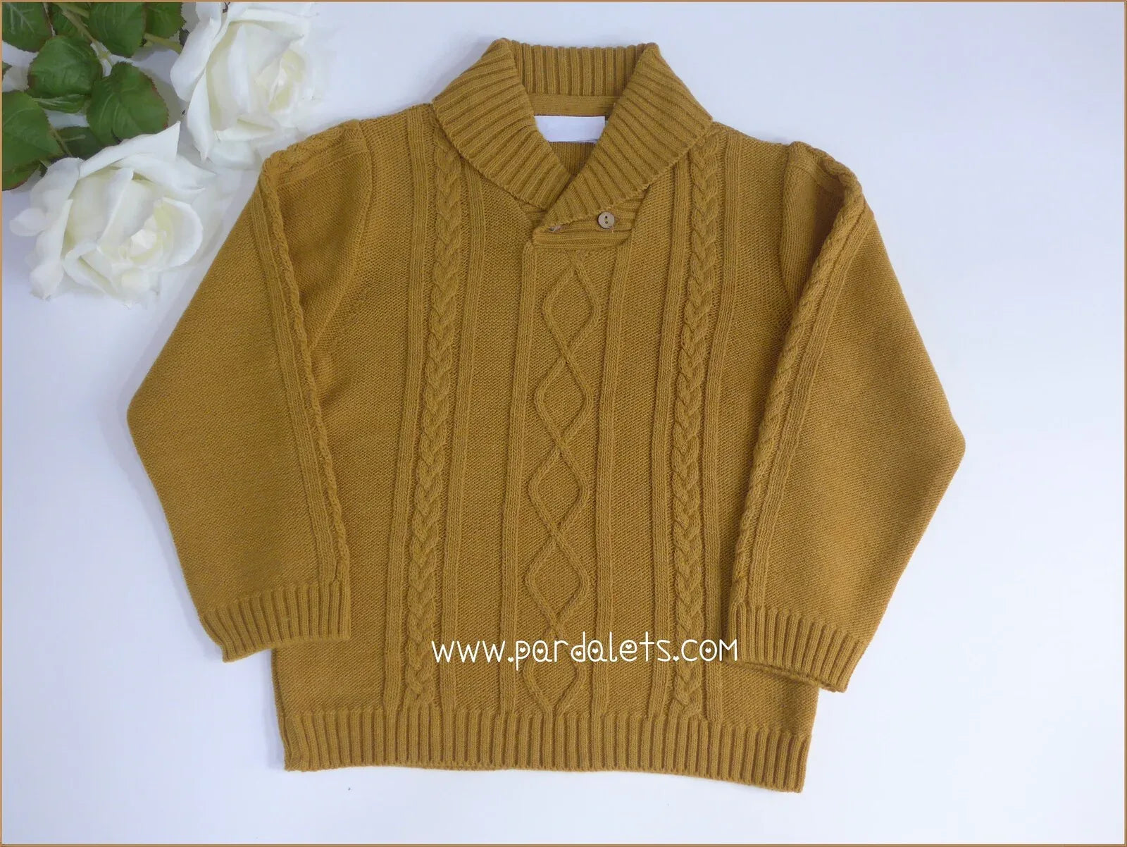 Jersey mostaza con ochos y cuello smoking - PARDALETS