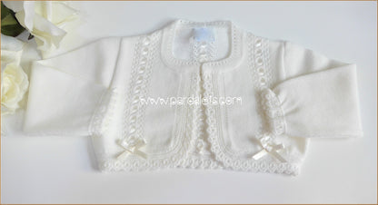 Chaqueta lana beig con pasacintas beig