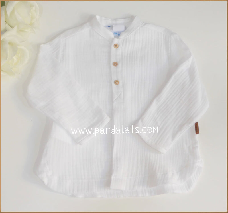 Camisa blanca bambula cuello mao
