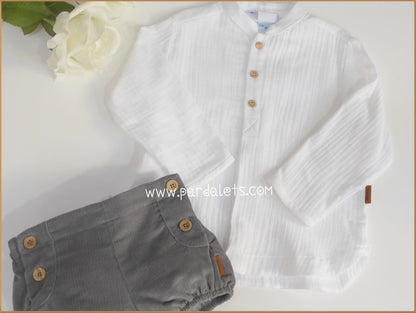 Camisa blanca bambula cuello mao