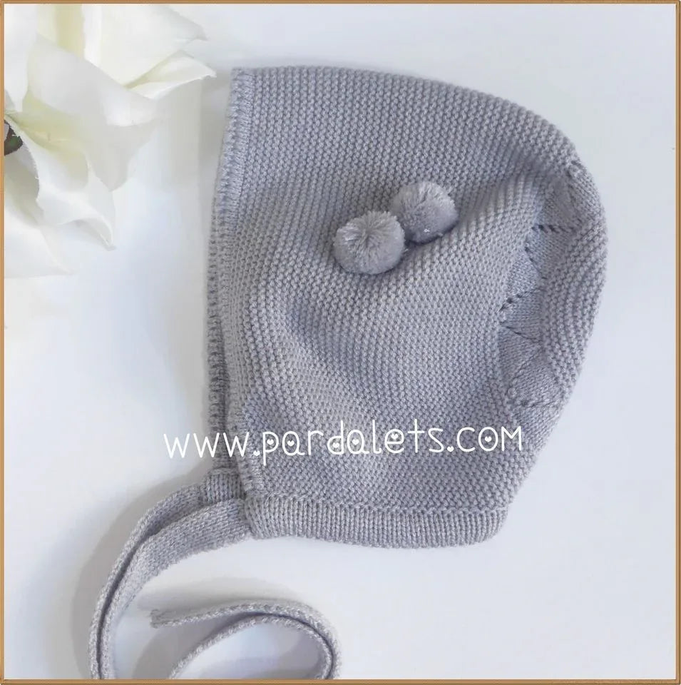 Capota lana gris con 2 pompones - PARDALETS