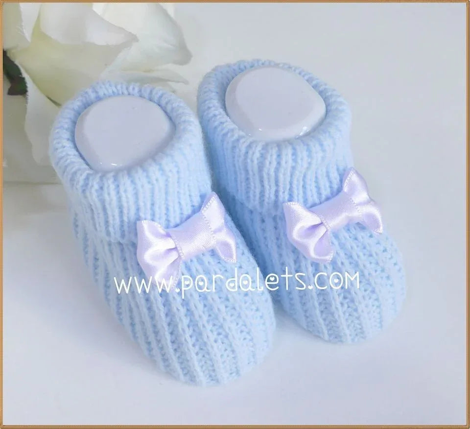 Patuco lana celeste y lazito zapatero blanco - PARDALETS