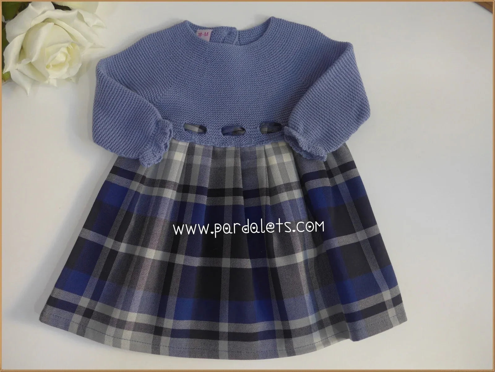 Vestido lana azul y falda cuadros - PARDALETS