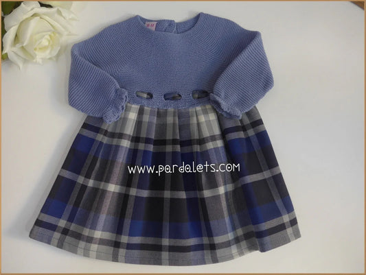 Vestido lana azul y falda cuadros - PARDALETS