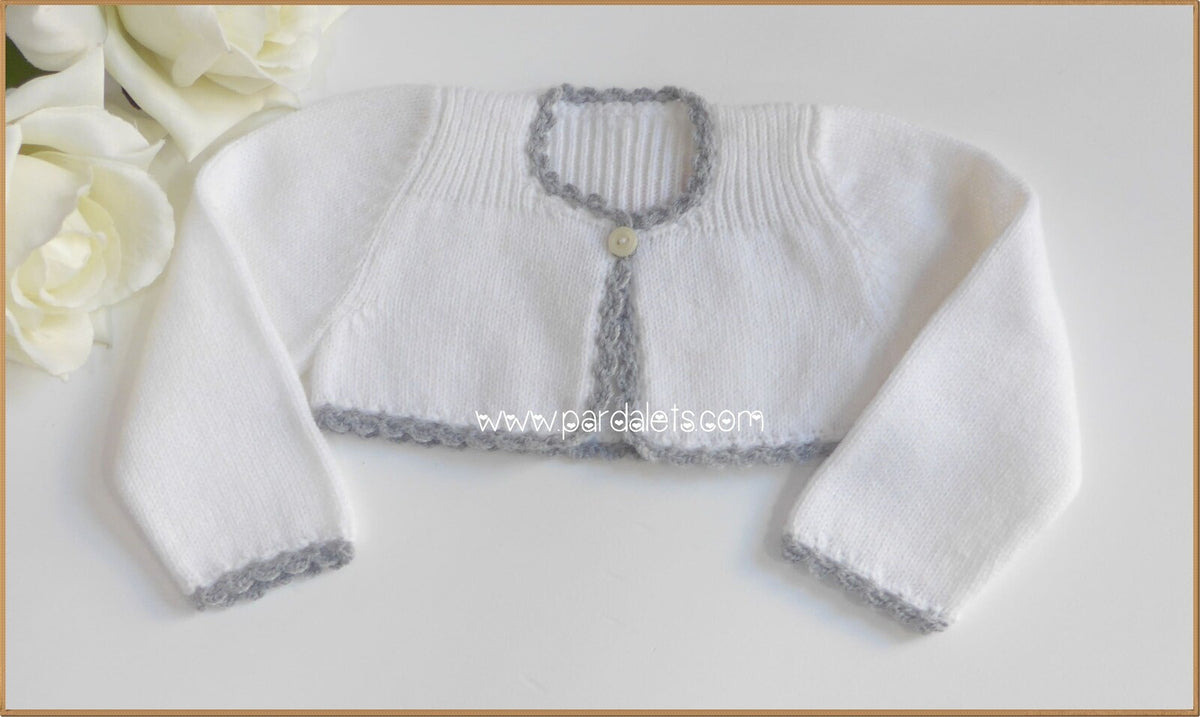 Chaqueta lana blanca con ribete gris