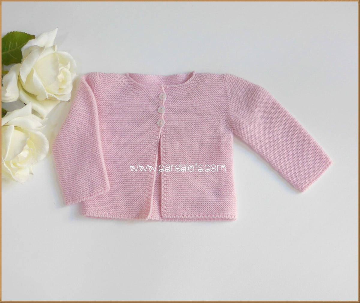Chaqueta larga rosa punto bobo