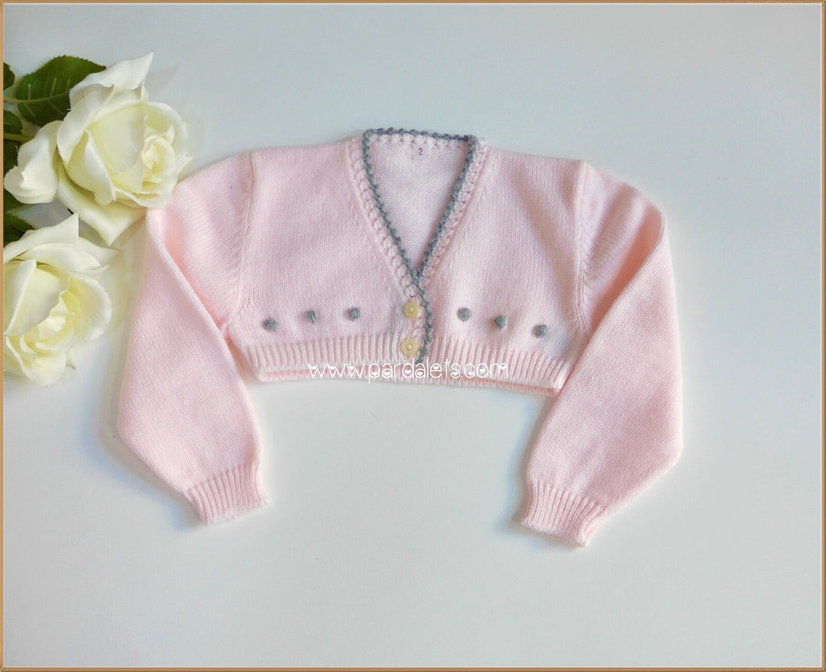 Chaqueta lana rosa detalle grises