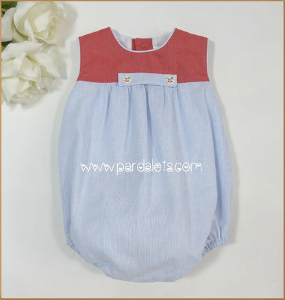 Pelele rayita celeste y cuerpo rojo "Frambuesa" - PARDALETS