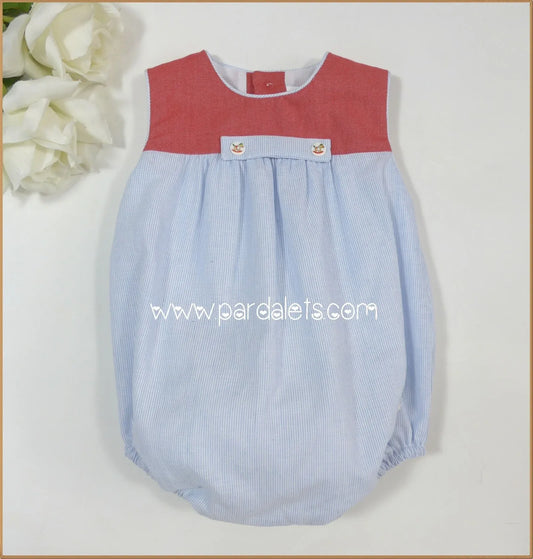 Pelele rayita celeste y cuerpo rojo "Frambuesa" - PARDALETS