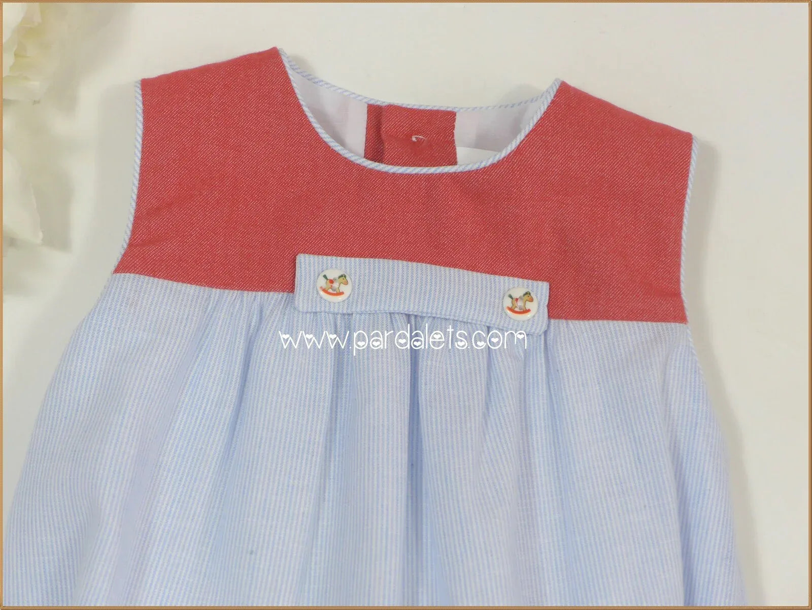 Pelele rayita celeste y cuerpo rojo "Frambuesa" - PARDALETS