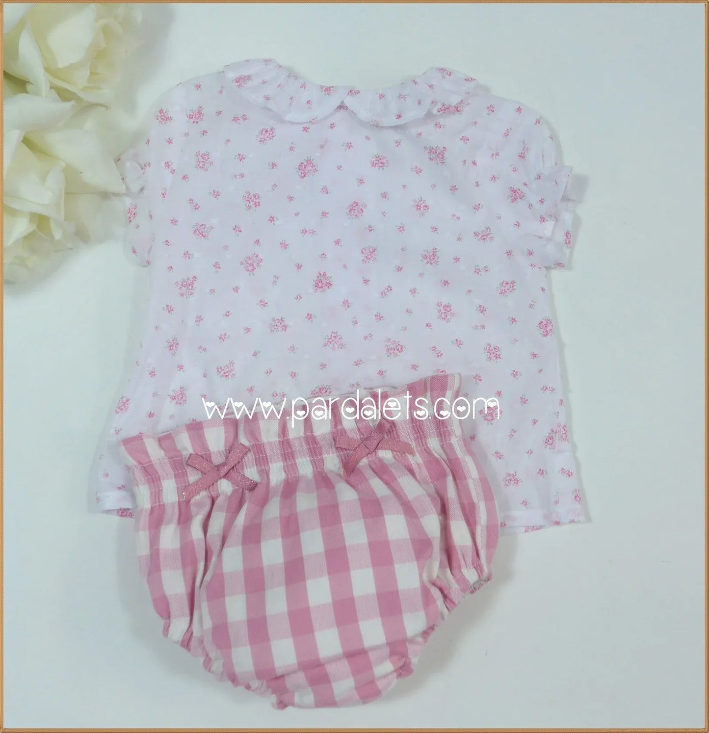 Conjunto blusa liberty buganvilla y culote vichy "Caramelo" - PARDALETS