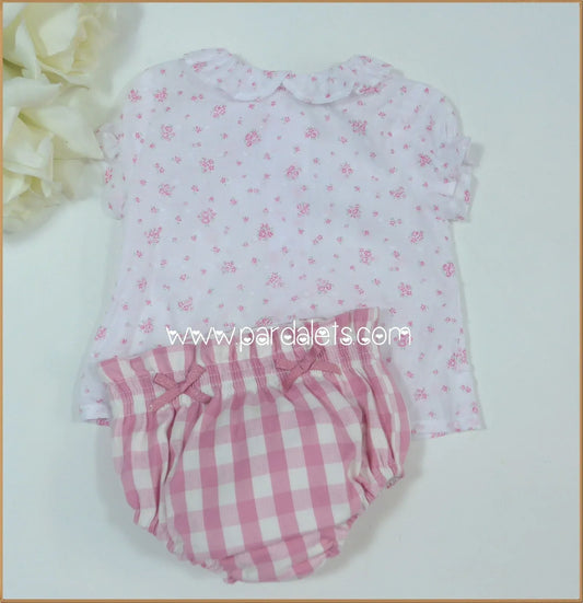 Conjunto blusa liberty buganvilla y culote vichy "Caramelo" - PARDALETS