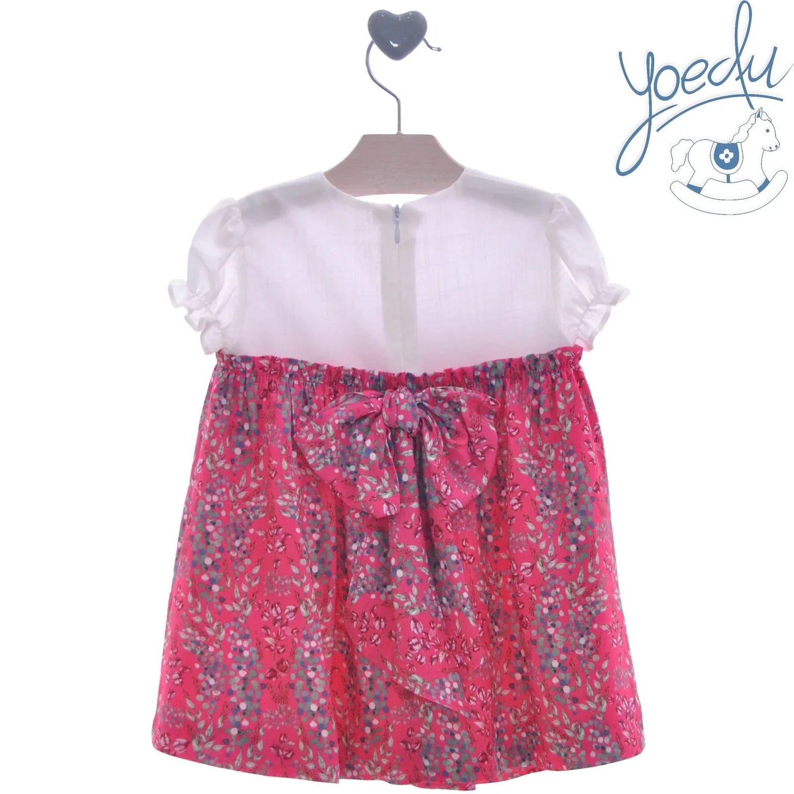 Vestido fresa con florecitas y cuerpo blanco "Cerezo" - PARDALETS