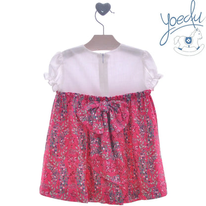 Vestido fresa con florecitas y cuerpo blanco "Cerezo" - PARDALETS