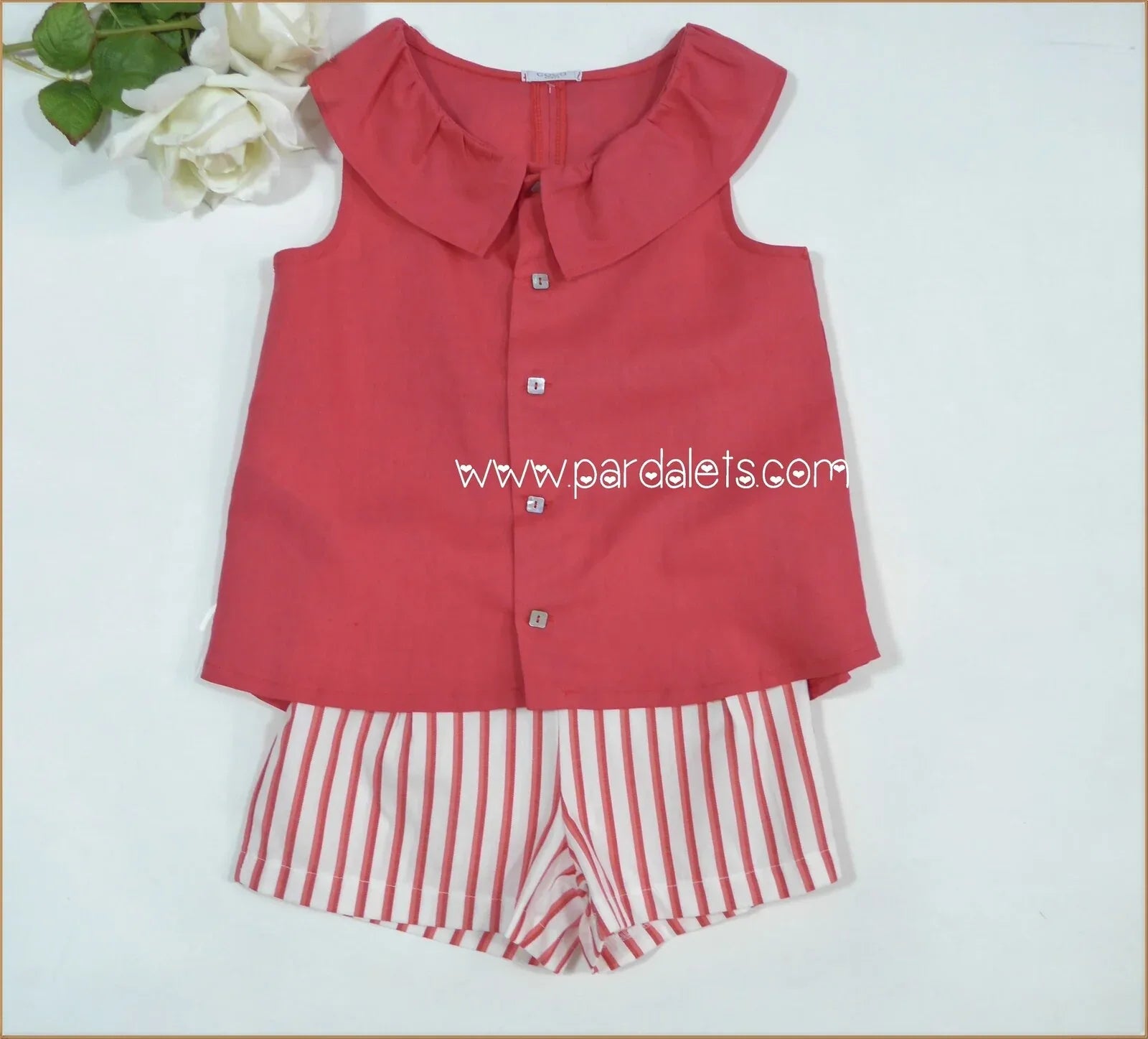 Conjunto blusa roja y short rayas rojas - PARDALETS