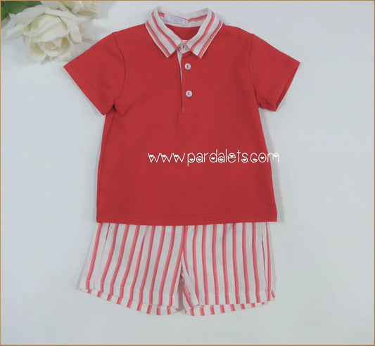 Conjunto polo rojo y short rayas rojas con bolsillos - PARDALETS