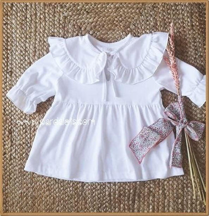 Camiseta punto blanca con cuello volante - PARDALETS