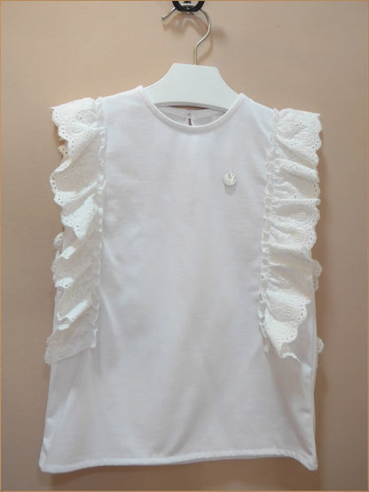 Camiseta blanca con puntilla - PARDALETS