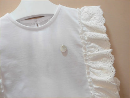 Camiseta blanca con puntilla - PARDALETS