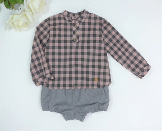 Conjunto camisa vichy negro y rosa y bombacho micropana "Pompeya" - PARDALETS