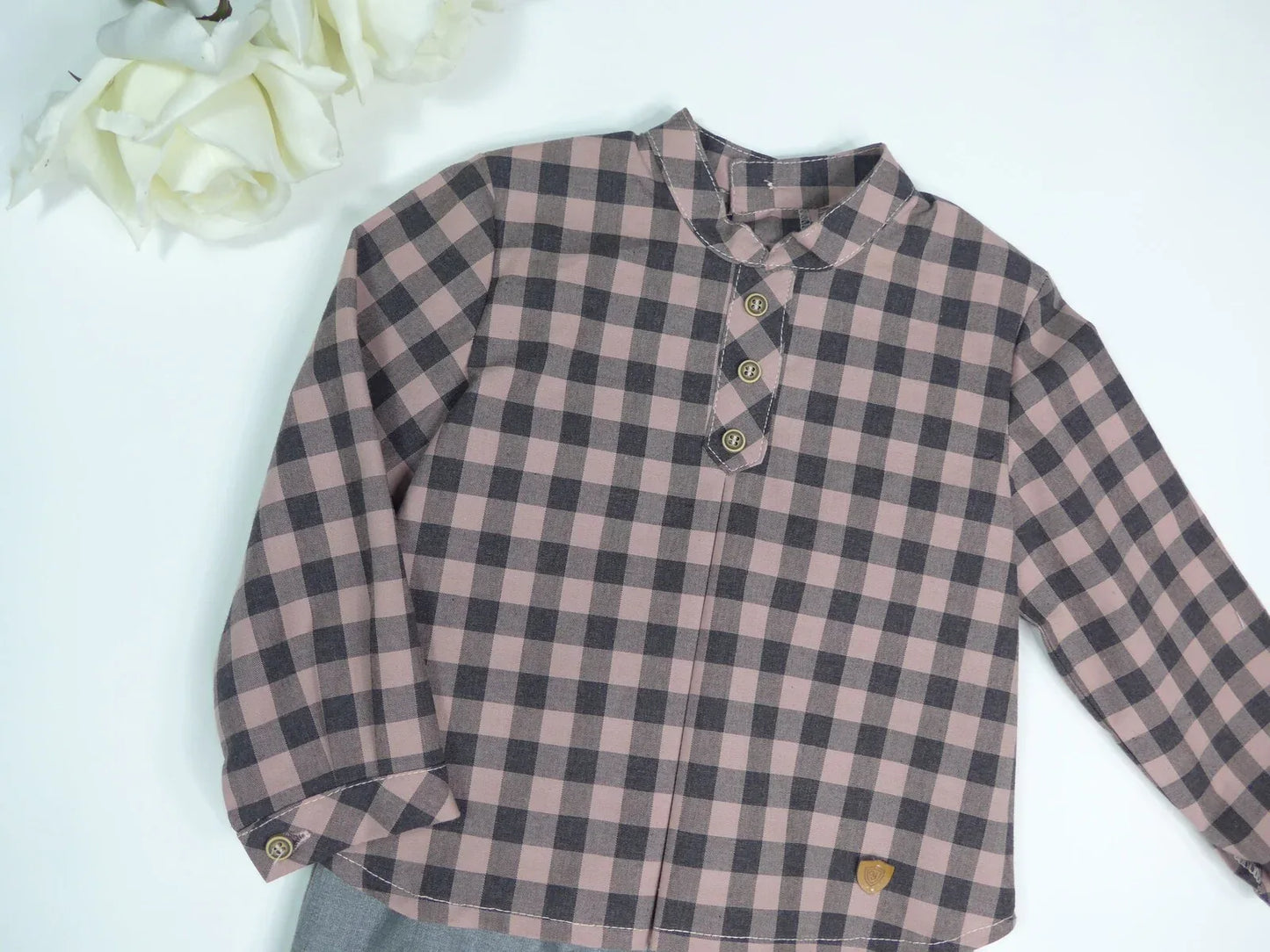 Conjunto camisa vichy negro y rosa y bombacho micropana "Pompeya" - PARDALETS