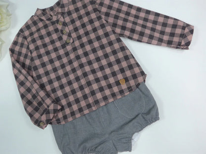 Conjunto camisa vichy negro y rosa y bombacho micropana "Pompeya" - PARDALETS
