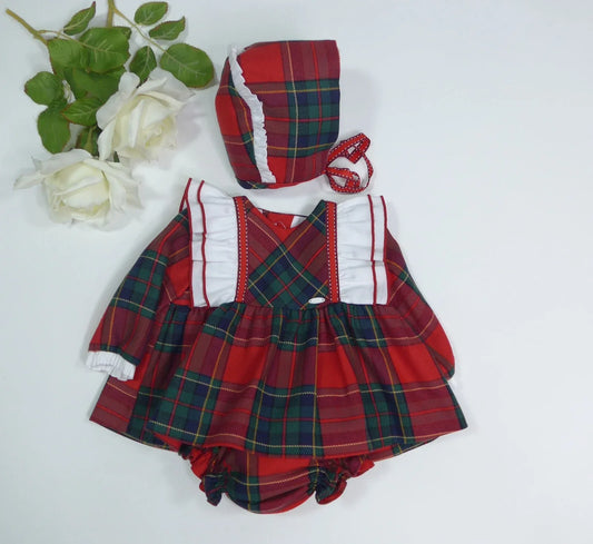 Jesusito cuadros escoceses con volantes, braguita y capota "Atenas" - PARDALETS