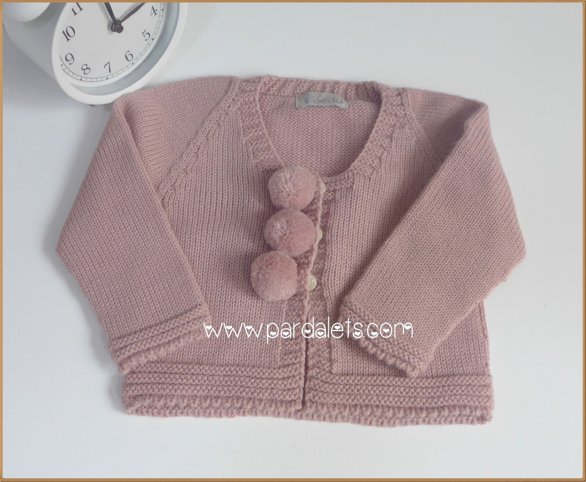 Chaqueta lana rosa empolvado 3 pompones