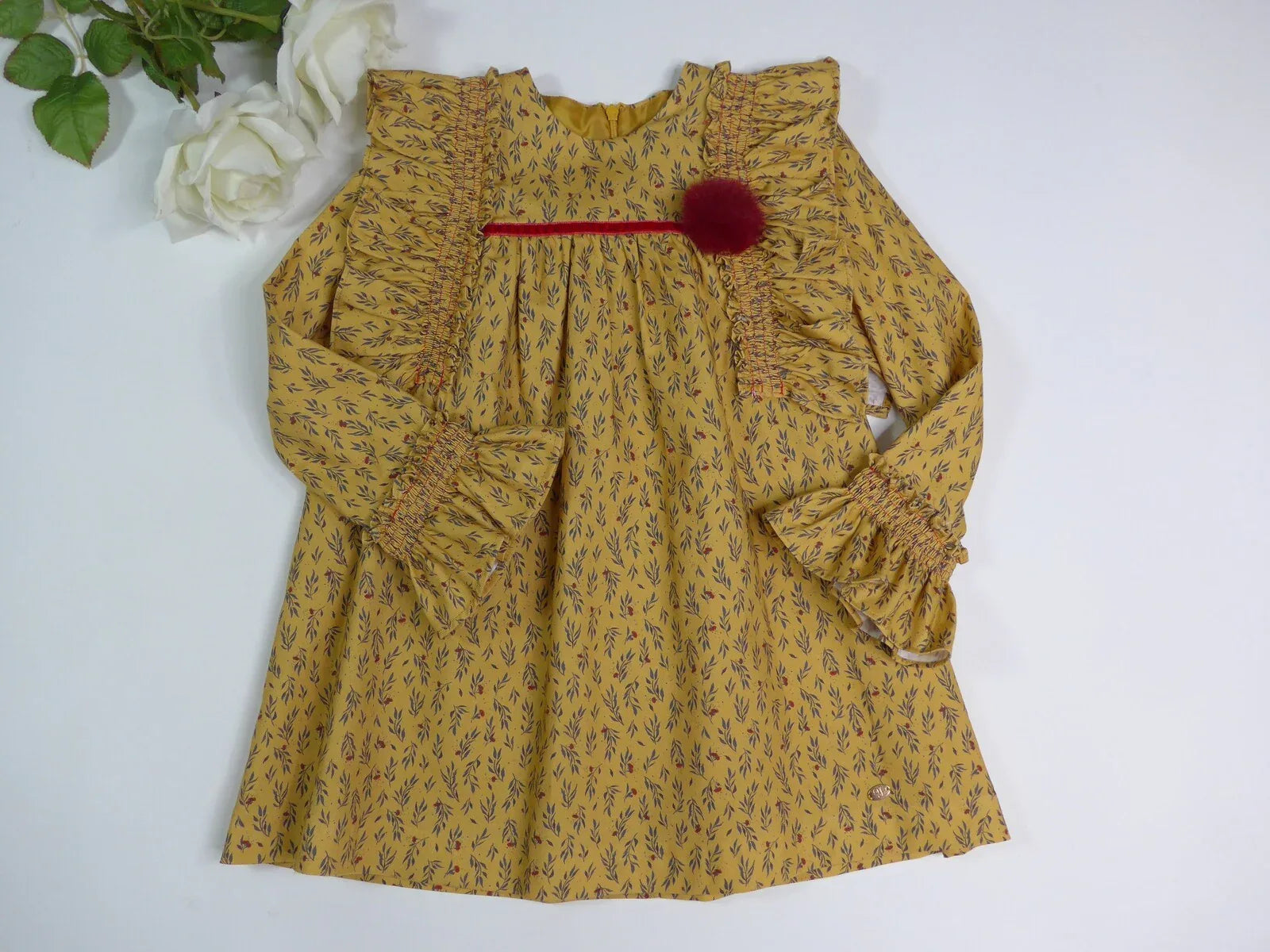 Vestido caramelo ramitas verdes "Delfos" - PARDALETS