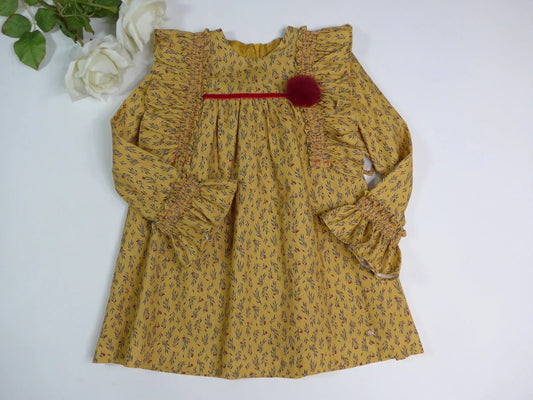 Vestido caramelo ramitas verdes "Delfos" - PARDALETS