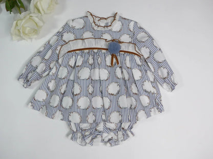 Vestido rayitas azules y pajaritos con pololo "Dolly" - PARDALETS