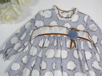 Vestido rayitas azules y pajaritos con pololo "Dolly" - PARDALETS