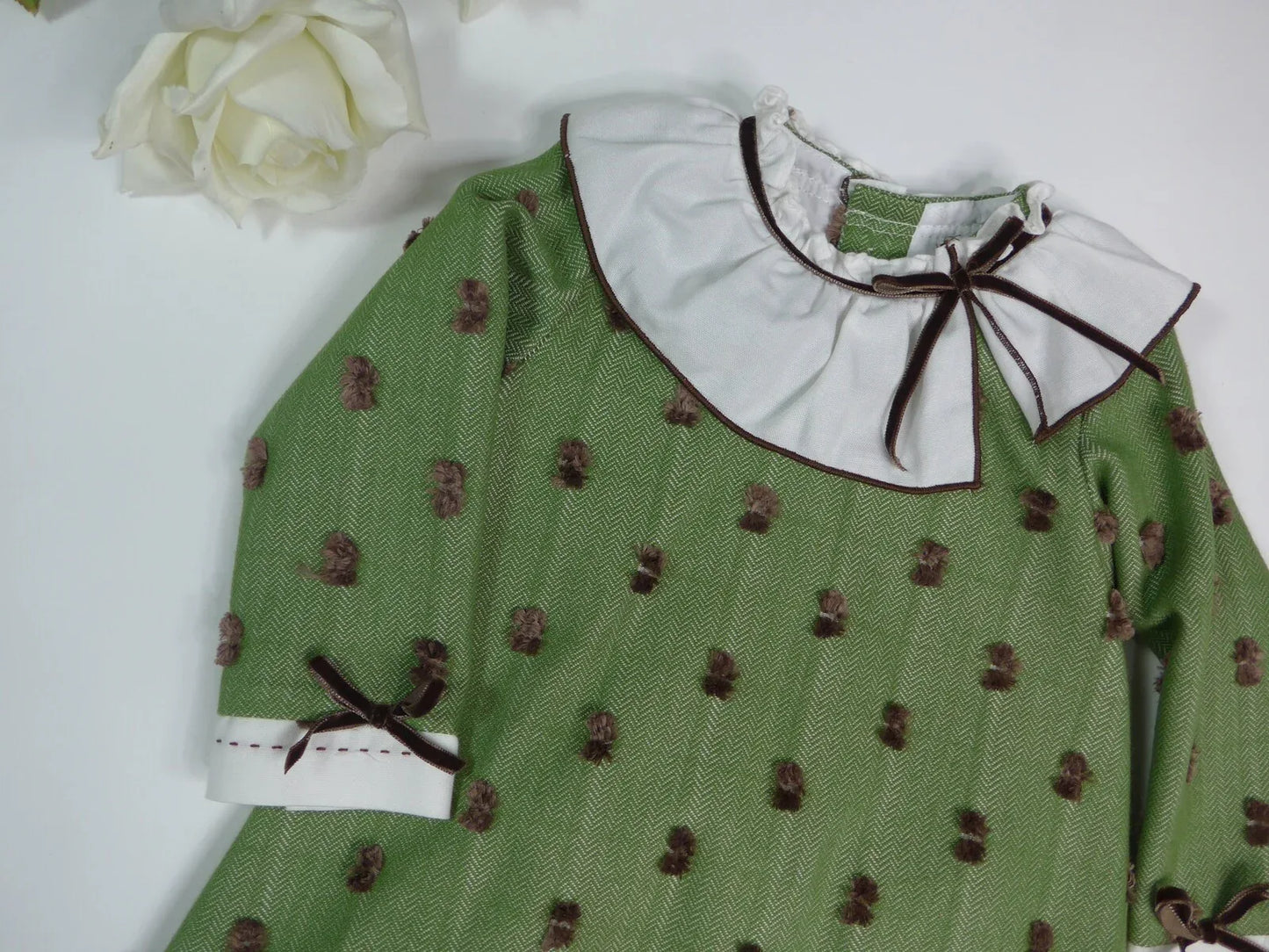 Vestido verde plumeti marrón y pololo "Nina" - PARDALETS