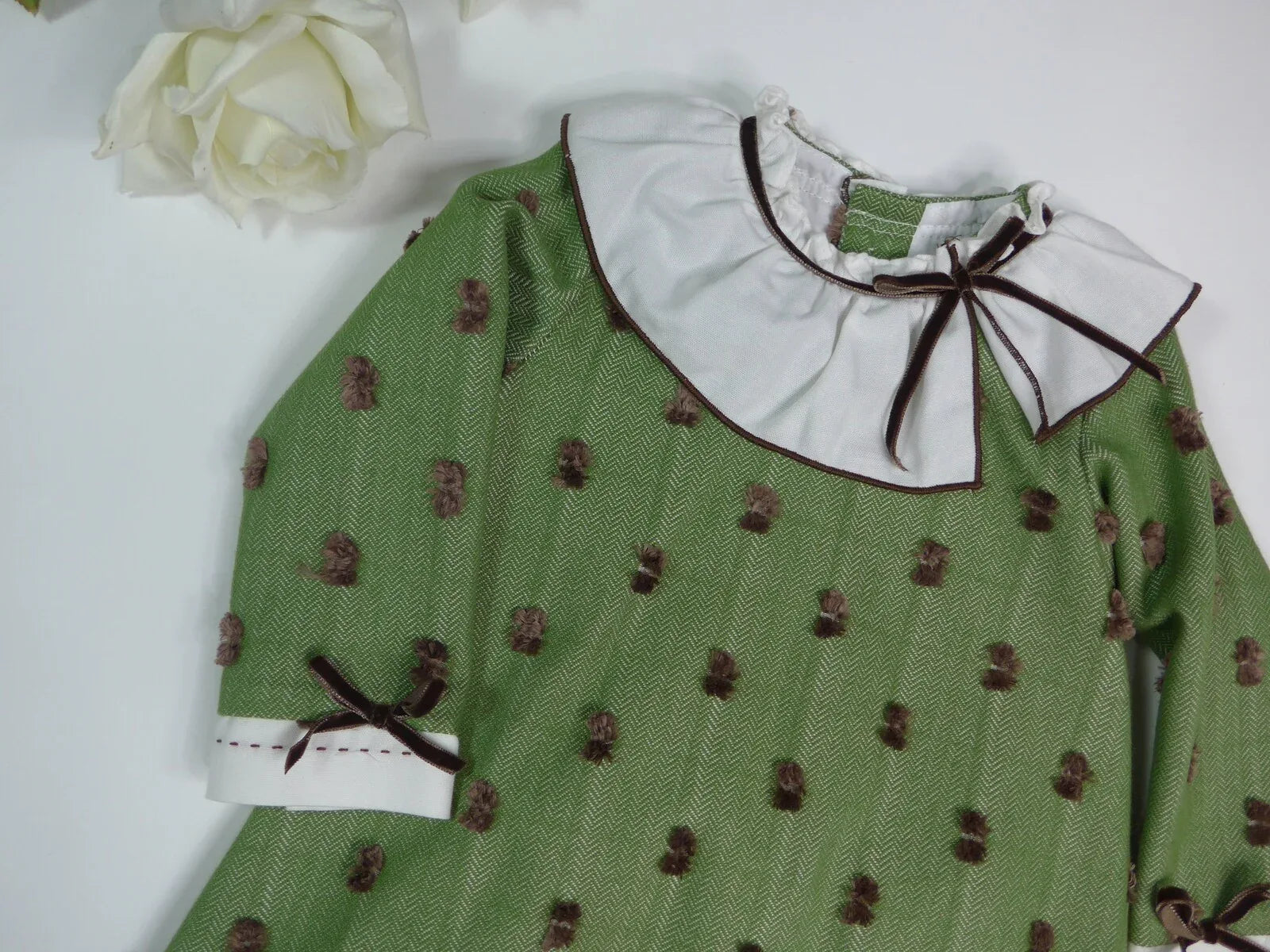 Vestido verde plumeti marrón y pololo "Nina" - PARDALETS