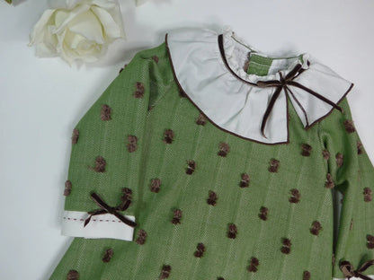 Vestido verde plumeti marrón y pololo "Nina" - PARDALETS