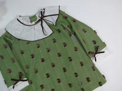 Vestido verde plumeti marrón y pololo "Nina" - PARDALETS
