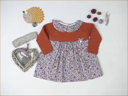 Vestido lana teja flores "Brandy" - PARDALETS