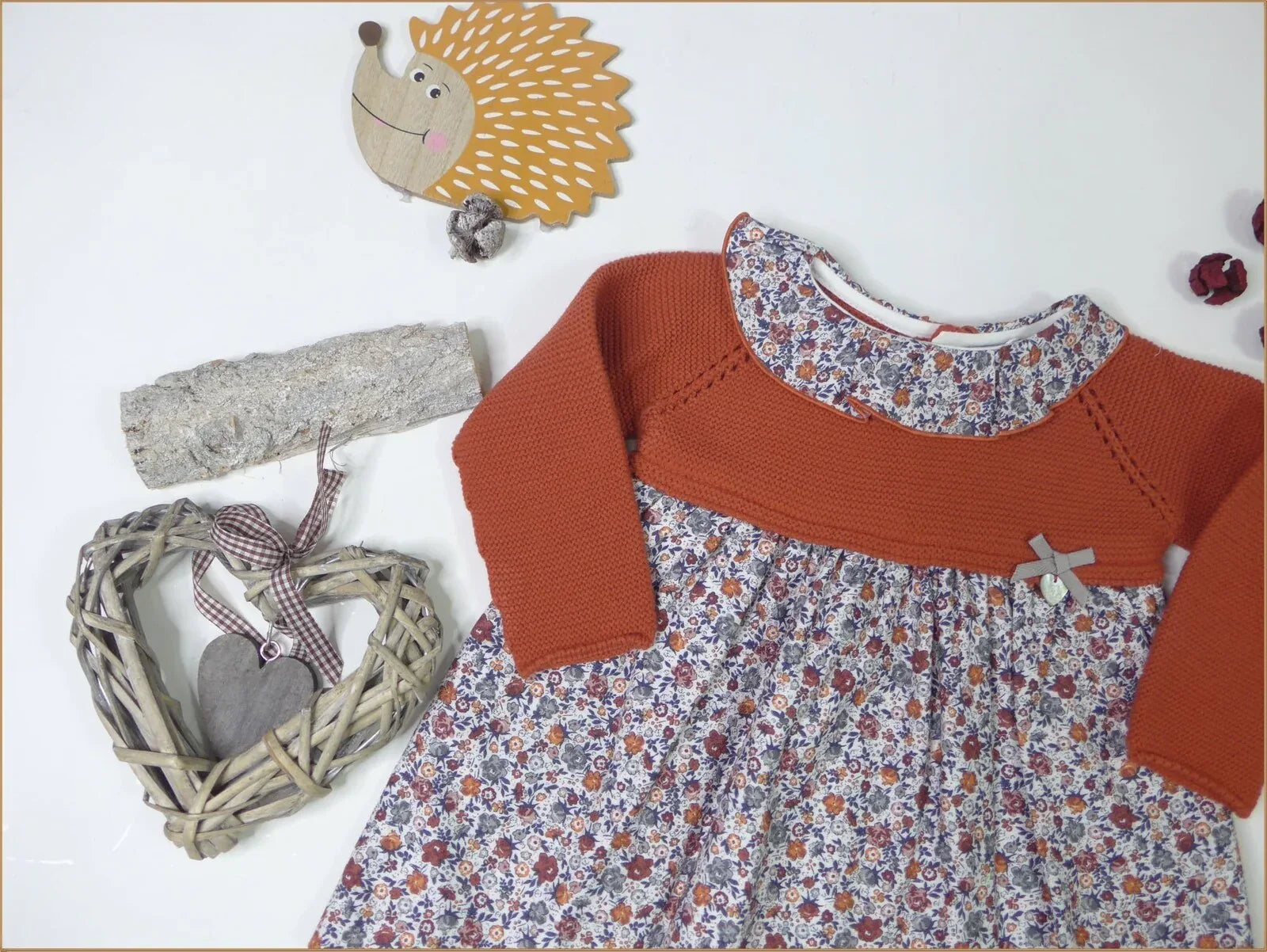 Vestido lana teja flores "Brandy" - PARDALETS