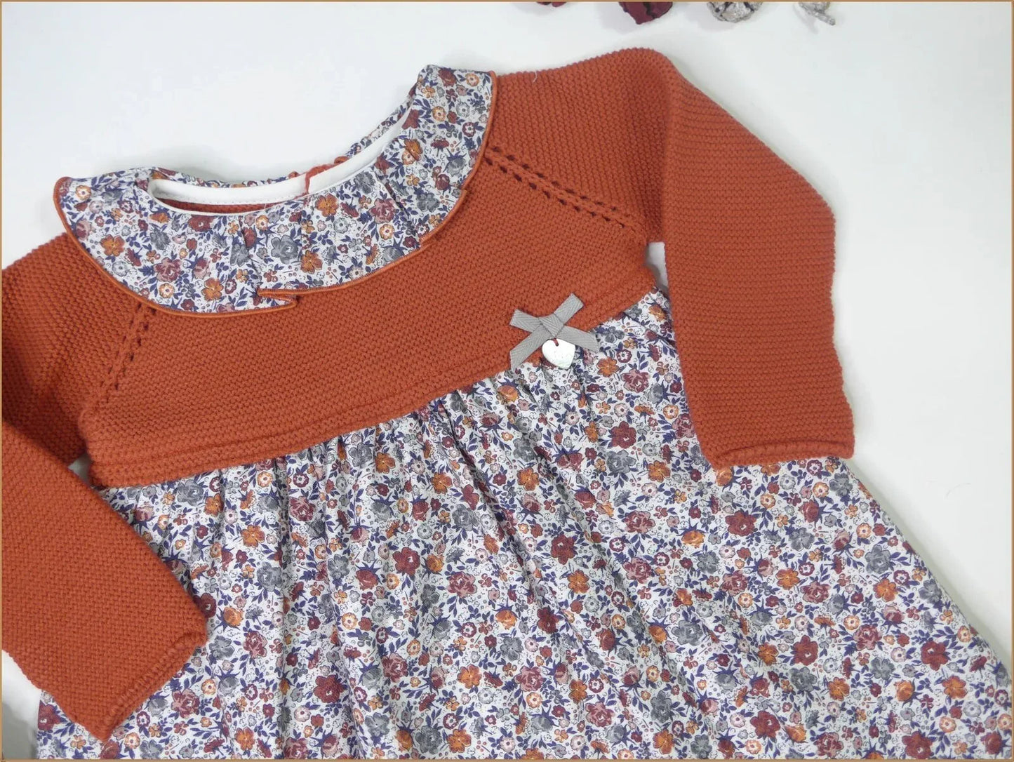 Vestido lana teja flores "Brandy" - PARDALETS
